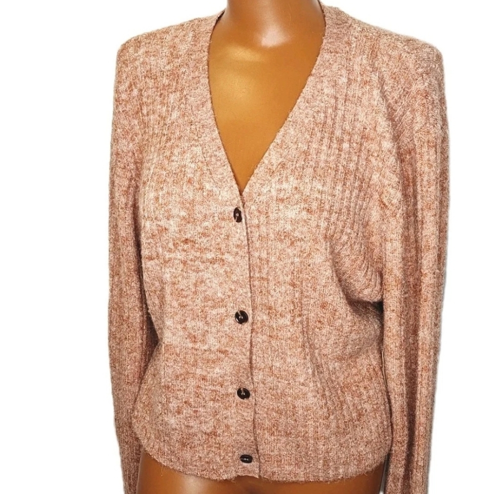 Altered State Cardigan Sweater Sz Med Rust Cable Knit Crop V-Neck 3 Button Nwt